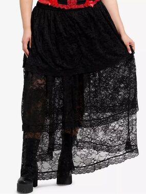 Lace Tiered Maxi Skirt Cosmic Aura Sz 1 Black Sheer Layered Witchy Fairy Grunge